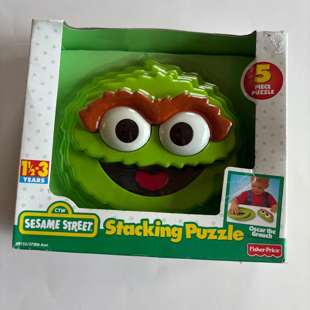 Vintage 1998 Fisher-Price Sesame Street Oscar the Grouch Stacking Puzzle NEW